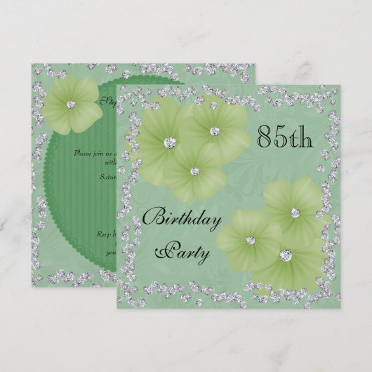 Groene Damask & Bloemen 85e verjaardag Kaart (Voorkant / Achterkant)
