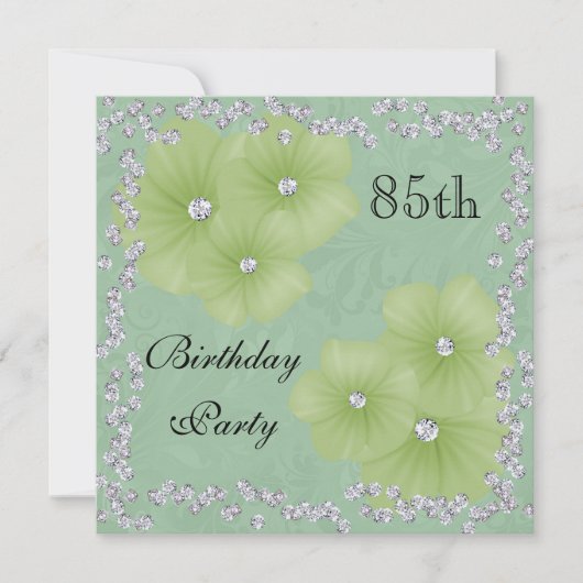 Groene Damask & Bloemen 85e verjaardag Kaart (Voorkant)