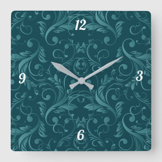 Groene Damask Custom Design Square Clock Vierkante Klok (Voorkant)