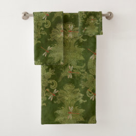  groene Damask Floral Oranje libellen Bad Handdoek