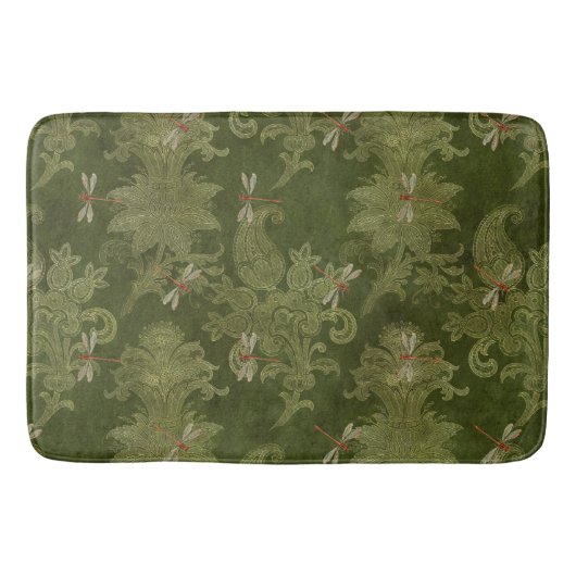 groene Damask Floral Oranje libellen Badmat (Voorkant)