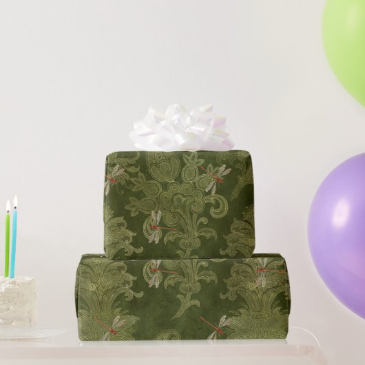  groene Damask Floral Oranje libellen Cadeaupapier (Feestgeschenken)