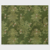  groene Damask Floral Oranje libellen Cadeaupapier (Vlak)