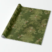  groene Damask Floral Oranje libellen Cadeaupapier (Uitgerold)