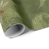  groene Damask Floral Oranje libellen Cadeaupapier (Rol Hoek)