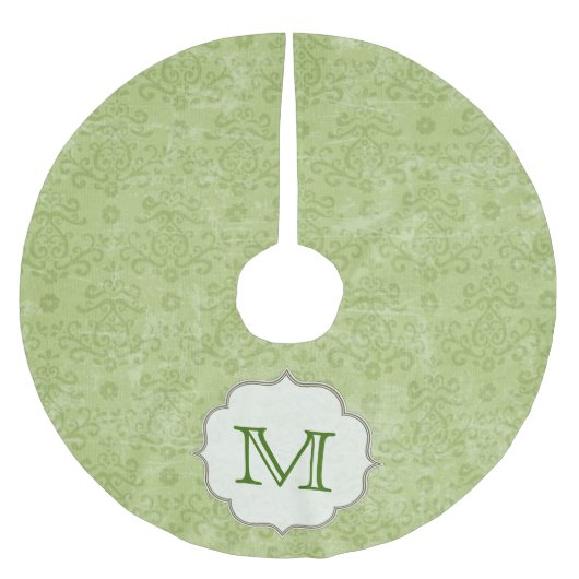 Groene Damask Lace Monogram Initiaal boomrok Kerstboom Rok (Voorkant)