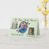 Groene Damask Memorial Kaart met Multi Foto's (Gele Bloem)