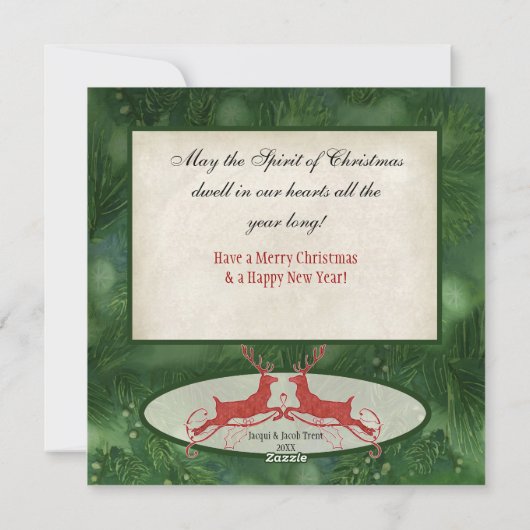 Groene Damask n Holly Foto Kerst Kaart (Achterkant)