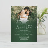 Groene Damask Save the Date Kaart met aangepaste f (Staand voorkant)