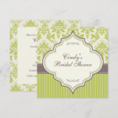 Groene Damask & Stripe Bridal Shower Invitation Kaart (Voorkant / Achterkant)