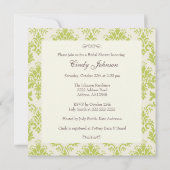 Groene Damask & Stripe Bridal Shower Invitation Kaart (Achterkant)