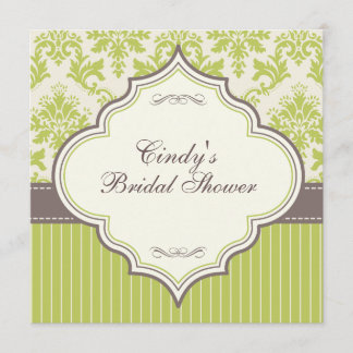 Groene Damask & Stripe Bridal Shower Invitation Kaart