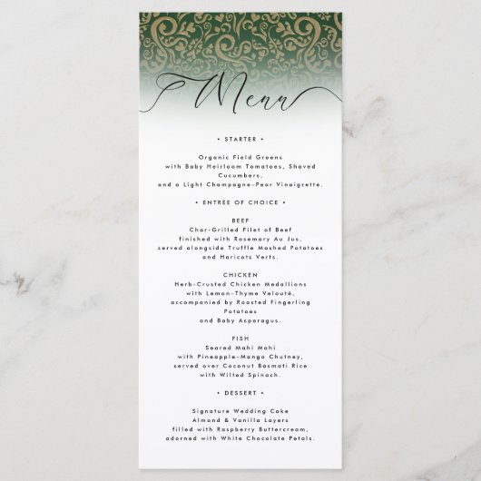 Groene Damask Wedding Menu Kaart (Voorkant)