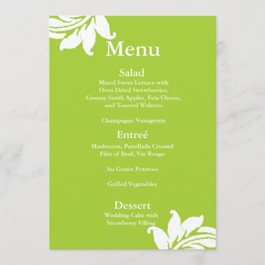 Groene Damast bruiloft Menu (Voorkant)