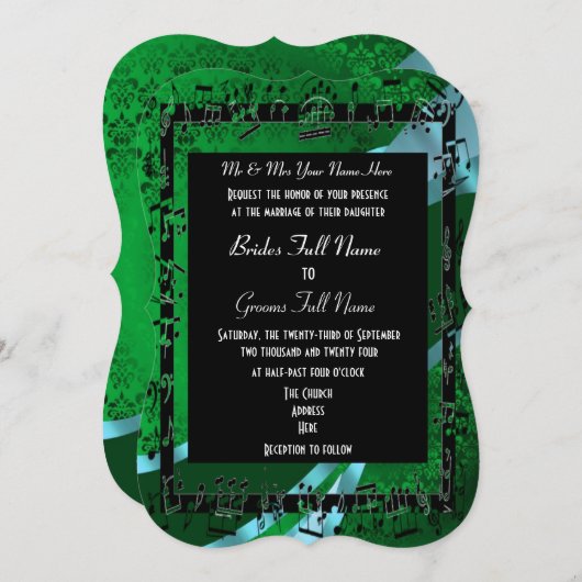 Groene damast elegante formele bruiloft kaart (Voorkant / Achterkant)