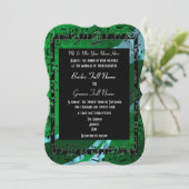 Groene damast elegante formele bruiloft kaart (Staand voorkant)