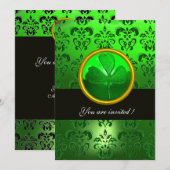 GROENE DAMAST MET KLAVER,zwart Kaart (Voorkant / Achterkant)