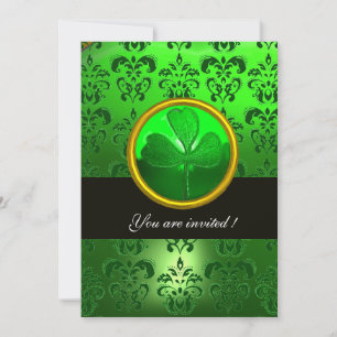 GROENE DAMAST MET KLAVER,zwart Kaart