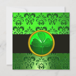 GROENE DAMAST MET KLAVER,zwart Kaart