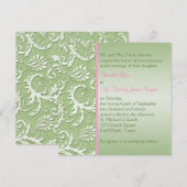 Groene Damast met Roze Huwelijksuitnodiging Kaart (Voorkant / Achterkant)