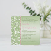 Groene Damast met Roze Huwelijksuitnodiging Kaart (Staand voorkant)