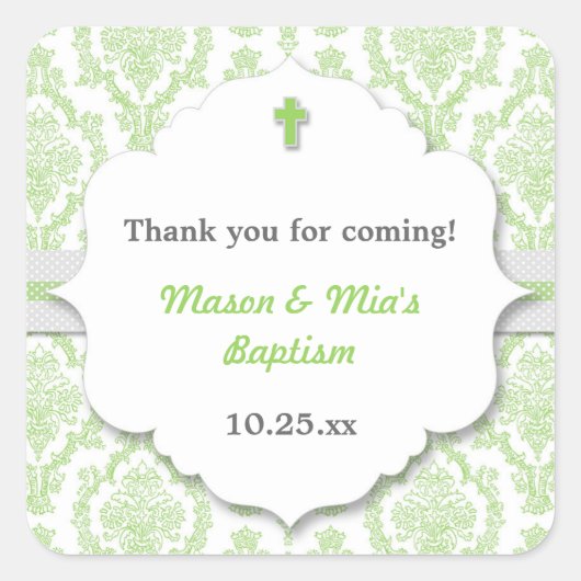 Groene Damast neutrale gen doop doop gunst Vierkante Sticker (Voorkant)