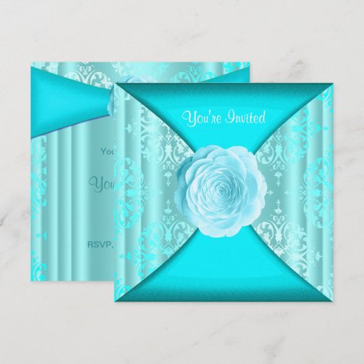 Groene Damast Roos Groenblauw Alle Gelegenheden Kaart (Voorkant / Achterkant)