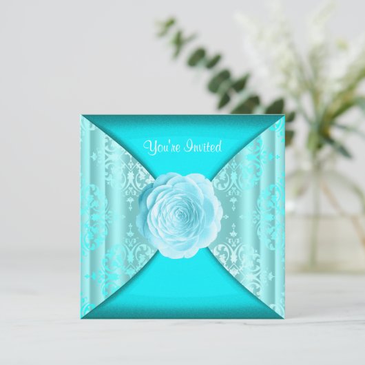 Groene Damast Roos Groenblauw Alle Gelegenheden Kaart (Staand voorkant)