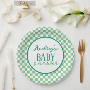 Groene dambord baby shower papieren bord