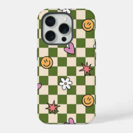 Groene dambord esthetische telefoonhoes iPhone 15 pro case