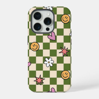 Groene dambord esthetische telefoonhoes iPhone 15 pro case