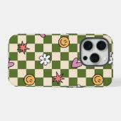 Groene dambord esthetische telefoonhoes iPhone hoesje (Achterkant horizontaal)