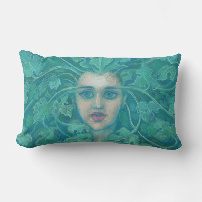 Groene dame/boskoningin, fantasiekunst kussen (Voorkant)