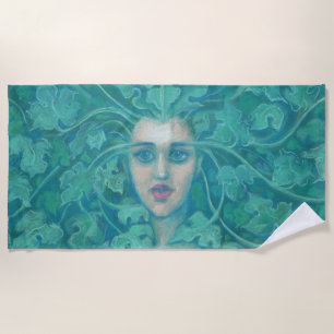 Groene Dame, Boskoningin, pastels, fantasiekunst Strandlaken