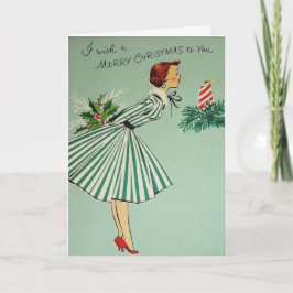Groene Dame Kerstkaart Feestdagen Kaart