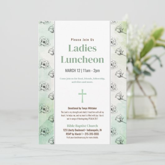 Groene Dames Kerk Luncheon Schetste Bloemen Kaart (Staand voorkant)