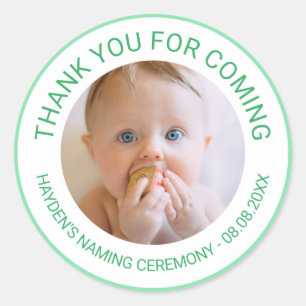 Groene dank voor de komst van de naamsceremonie Fo Ronde Sticker