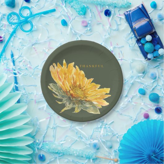 Groene Dankbare Zonnebloem Thanksgiving Papieren Bordje (Feest)