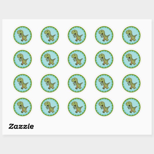 Groene Dansende Dinosaurus Ronde Stickers (Vel)