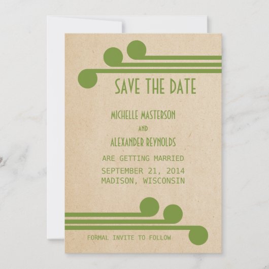 Groene Deco Chic Save the Date Uitnodiging (Voorkant)