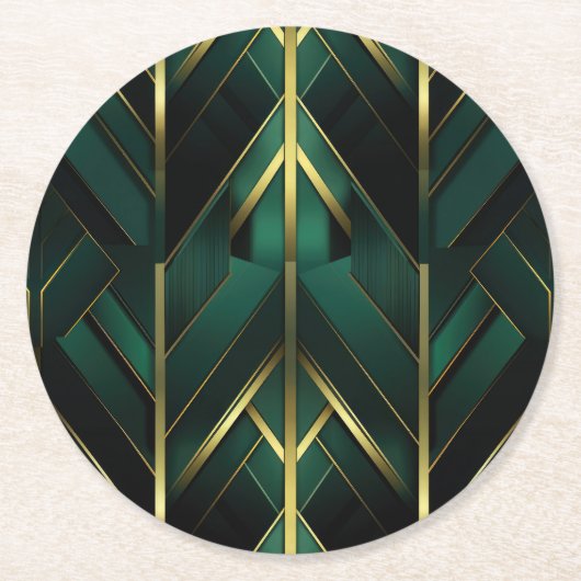 Groene Deco Ronde Kartonnen Onderzetter (Voorkant)