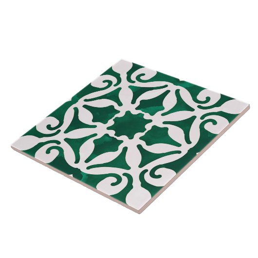 Groene decoratieve mediterrane stijl tegeltje (Zijkant)