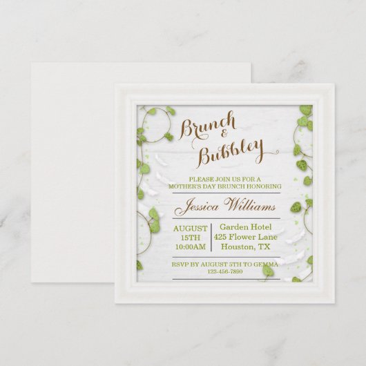 Groene decoratieve Moederdag brunch & bubbels Kaart (Voorkant / Achterkant)