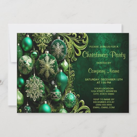 Groene decoratieve Ornamenten Holiday Party Invita Kaart (Voorkant)