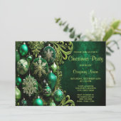 Groene decoratieve Ornamenten Holiday Party Invita Kaart (Staand voorkant)