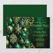 Groene decoratieve Ornamenten Holiday Party Invita Kaart (Voorkant / Achterkant)