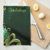 Groene decoratieve ornamenten vakantie keukendoek theedoek (Quarter Fold)