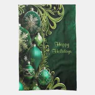 Groene decoratieve ornamenten vakantie keukendoek theedoek
