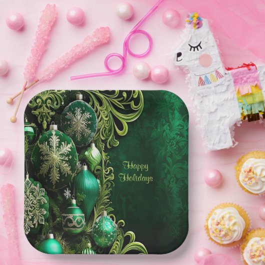 Groene Decoratieve Ornamenten Vakantiepapier Bord (Feest)