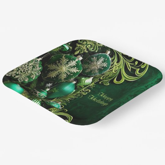 Groene Decoratieve Ornamenten Vakantiepapier Bord (Gebogen)